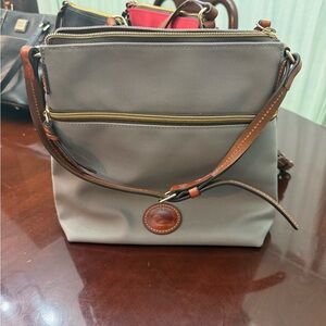 Dooney & Bourke Gray Shoulder Bag with Brown Trim